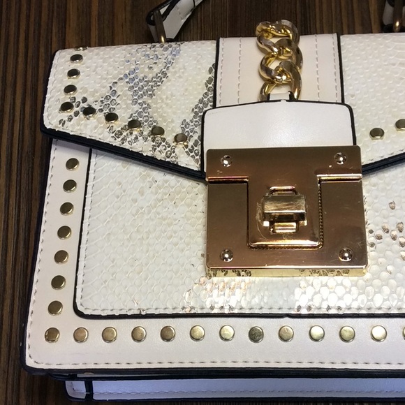 FINAL SALE PRICE NWOT Snakeskin Studded Satchel Handbag - Picture 2 of 9